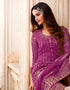 Light Purple Palazzo style Straight Butterfly Net Salwar Kameez in Cording Embroidery, Stone & Lace Work Closure View Embroidery