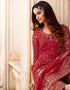 Red Palazzo style Straight Butterfly Net Salwar Kameez in Cording Embroidery, Stone & Lace Work Closure View Embroidery