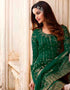 Green Palazzo style Straight Butterfly Net Salwar Kameez in Cording Embroidery, Stone & Lace Work Closure View Embroidery
