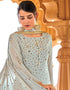 Grey Pant style Suit Faux Georgette Salwar Kameez in Sequins Embroidery & Lace Work Closure View