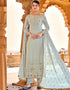 Grey Pant style Suit Faux Georgette Salwar Kameez in Sequins Embroidery & Lace Work