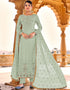 Soft Green Pant style Suit Faux Georgette Salwar Kameez in Sequins Embroidery & Lace Work