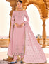 Light Pink Pant style Suit Faux Georgette Salwar Kameez in Sequins Embroidery & Lace Work