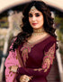 Wine Chudidar style Straight Satin Georgette Salwar Kameez in Embroidery, Stone & Lace Work Closure View