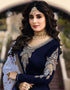 Navy Blue Chudidar style Straight Satin Georgette Salwar Kameez in Embroidery, Stone & Lace Work Closure View