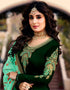 Dark Green Chudidar style Straight Satin Georgette Salwar Kameez in Embroidery, Stone & Lace Work Closure View