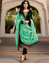 Dark Green Chudidar style Straight Satin Georgette Salwar Kameez in Embroidery, Stone & Lace Work