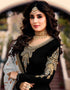 Black Chudidar style Straight Satin Georgette Salwar Kameez in Embroidery, Stone & Lace Work Closure View