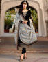 Black Chudidar style Straight Satin Georgette Salwar Kameez in Embroidery, Stone & Lace Work