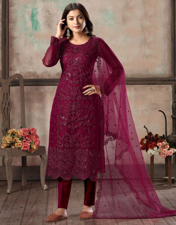 Dark Violet Net Pant Salwar Suits