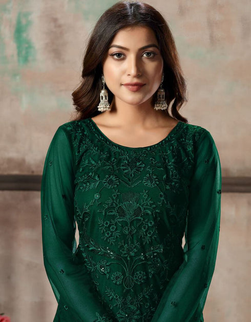 Green Net Pant Salwar Suits Closure View