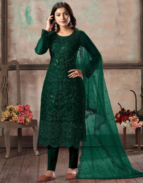 Green Net Pant Salwar Suits