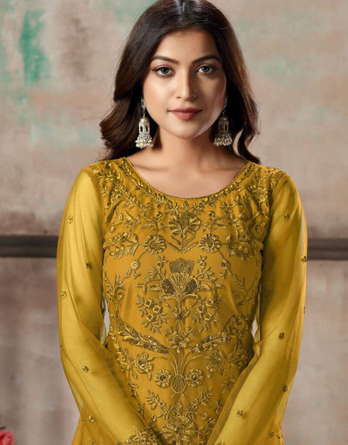 Yellow Net Pant Salwar Suits