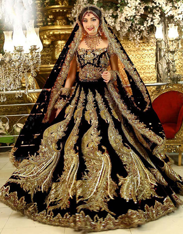 Black Lehenga style Choli 9000 Velvet Salwar Kameez in Embroidery, Daimonds, Sequins & Lace Work