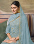 Sky Blue Palazzo style Suit Faux Georgette Salwar Kameez in Embroidery, Sequins, Foil Mirror & Lace Work Closure View