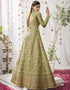 Mustard Green Lehenga style Salwar Suit Butterfly Net Salwar Kameez in Embroidery, Sequins & Lace Work Closure View