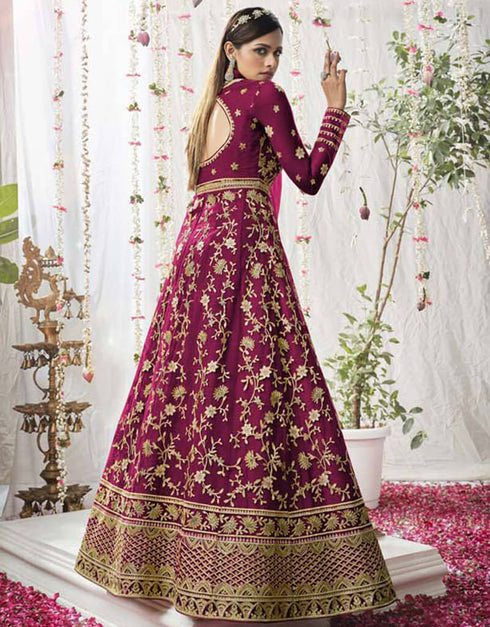Imperial Purple Lehenga style Salwar Suit Butterfly Net Salwar Kameez in Embroidery, Sequins & Lace Work Closure View