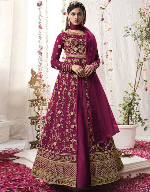 Imperial Purple Lehenga style Salwar Suit Butterfly Net Salwar Kameez in Embroidery, Sequins & Lace Work