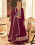 Wine Anarkali style Anarkali Semi-Stitched Suits Salwar Kameez in Heavy Sequins Embroidery & Lace Work
