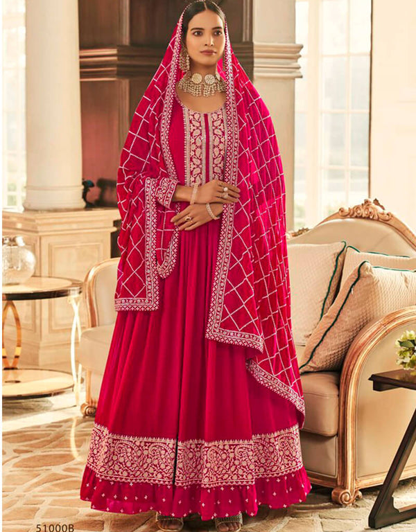 Pink Anarkali style Anarkali Semi-Stitched Suits Salwar Kameez in Heavy Sequins Embroidery & Lace Work