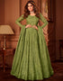 Olive Anarkali style Anarkali Semi-Stitched Suit Salwar Kameez in Heavy Sequins Embroidery & Lace Work