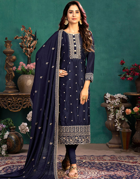 Blue Silk Churidar Suit