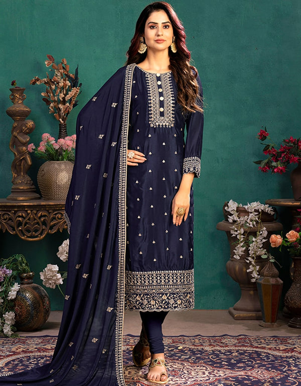 Blue Silk Churidar Suit