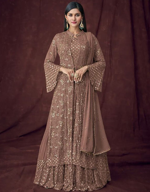 Coco Lehenga style Salwar Suit Semi-Stitched Suits Salwar Kameez in Embroidery, Sequins, Foil Paper & Lace Work