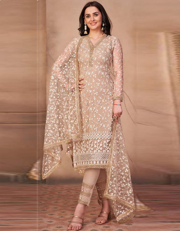 Coco Pant style Salwar Suit Butterfly Net Salwar Kameez in Heavy Sequins Embroidery & Lace Work