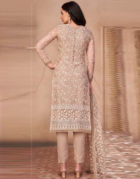 Coco Pant style Salwar Suit Butterfly Net Salwar Kameez in Heavy Sequins Embroidery & Lace Work Closure View