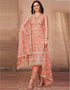 Peach Pant style Salwar Suit Butterfly Net Salwar Kameez in Heavy Sequins Embroidery & Lace Work