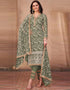 Olive Green Pant style Salwar Suit Butterfly Net Salwar Kameez in Heavy Sequins Embroidery & Lace Work