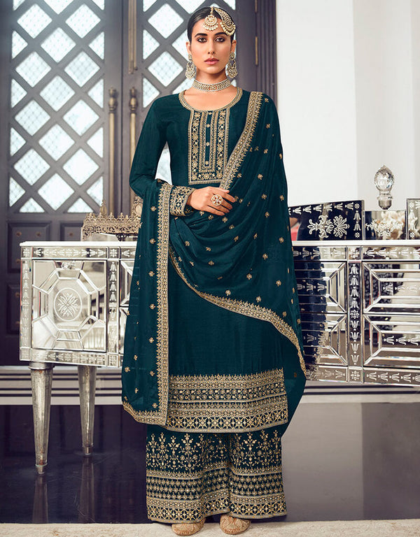 Rama Palazzo style Salwar Suit Semi-Stitched Suits Salwar Kameez in Embroidery, Stone & Lace Work