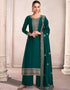 Dark Rama Palazzo style Salwar Suit Semi-Stitched Suits Salwar Kameez in Sequins Embroidery & Lace Work