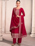Maroon Palazzo style Salwar Suit Semi-Stitched Suits Salwar Kameez in Sequins Embroidery & Lace Work