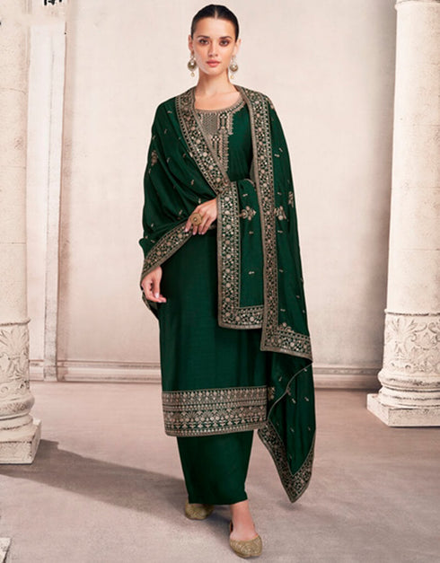 Green Palazzo style Salwar Suit Semi-Stitched Suits Salwar Kameez in Sequins Embroidery & Lace Work