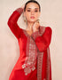 Red Palazzo style Salwar Suit Semi-Stitched Suits Salwar Kameez in Sequins Embroidery & Lace Work Closure View