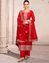 Red Palazzo style Salwar Suit Semi-Stitched Suits Salwar Kameez in Sequins Embroidery & Lace Work
