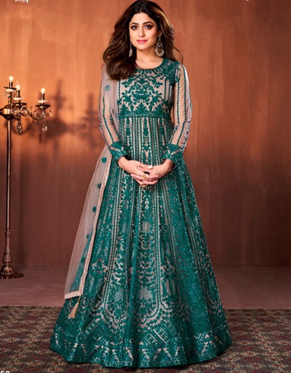 Rama Lehenga style Suit Semi-Stitched Suits Salwar Kameez in Heavy Sequins Embroidery & Lace Work