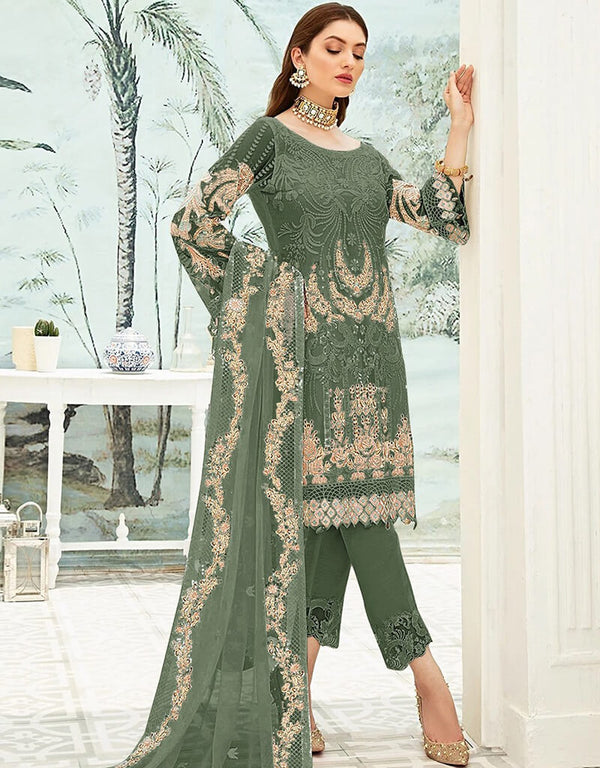 Mahendi Pant style Suit Georgette Salwar Kameez in Embroidery, Stone & Lace Work