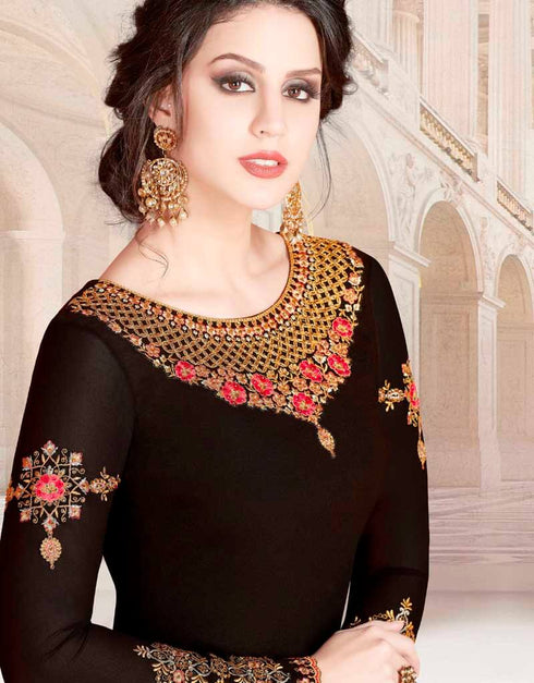 Black Faux Georgette Chudidar Suit Closure View