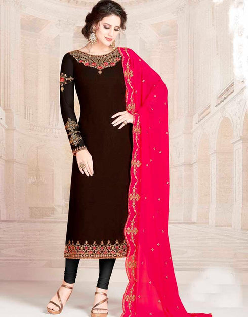 Black Faux Georgette Chudidar Suit