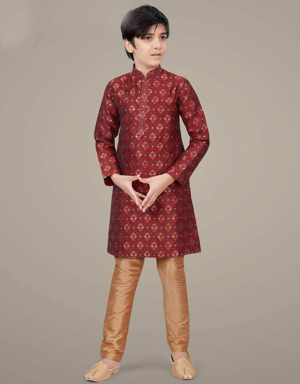 Maroon Kurta Pajama Jacquard