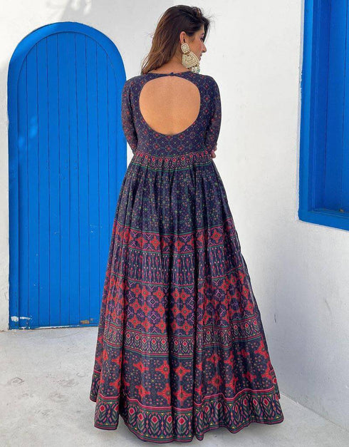 Blue Chanderi Anarkali Gown