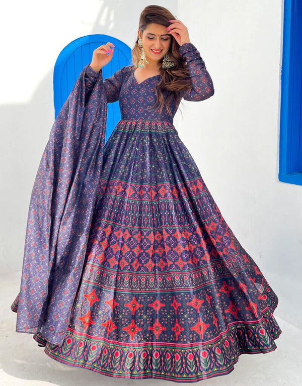 Blue Chanderi Anarkali Gown