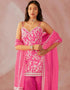 Pink Sharara style Suit Faux Georgette Salwar Kameez in Sequins Embroidery & Lace Work Closure View