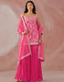Pink Sharara style Suit Faux Georgette Salwar Kameez in Sequins Embroidery & Lace Work