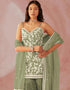 Light Green Sharara style Suit Faux Georgette Salwar Kameez in Sequins Embroidery & Lace Work Closure View