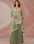 Light Green Sharara style Suit Faux Georgette Salwar Kameez in Sequins Embroidery & Lace Work