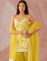 Yellow Sharara style Suit Faux Georgette Salwar Kameez in Sequins Embroidery & Lace Work Closure View